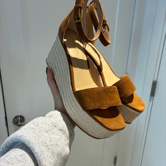 NEW Veronica Beard Gianna 90MM Suede Platform Wedge Sandals Sz 9 - Picture 2 of 9